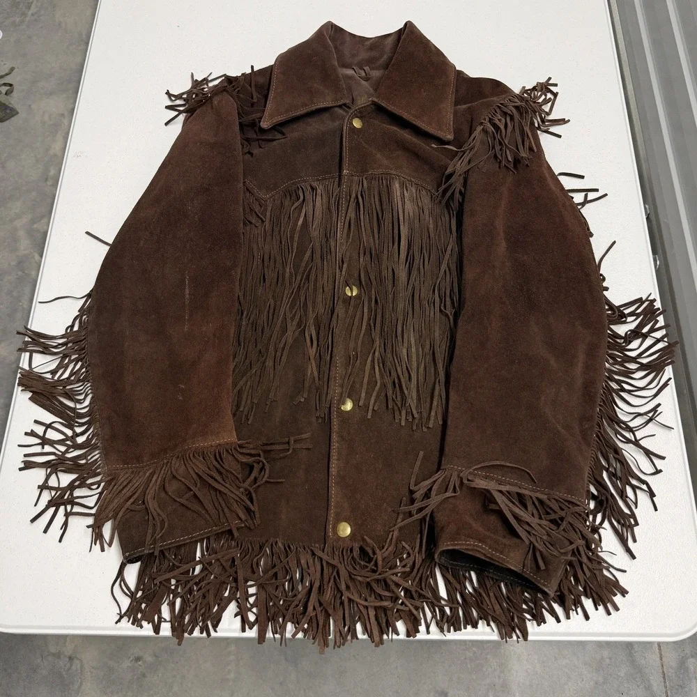 Unbranded Fringe Suede Jacket Mens Medium Brown Fair Vintage Western Cowboy